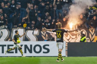 Solna, İsveç, 23 Eylül 2018: İsveç Allsvenskan Hammarby arasındaki AIK Derby. Her iki takım top AIK ile 1-0 kazandı.