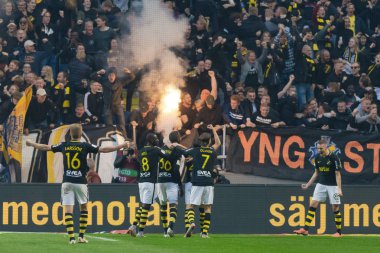 Solna, İsveç, 23 Eylül 2018: İsveç Allsvenskan Hammarby arasındaki AIK Derby. Her iki takım top AIK ile 1-0 kazandı.