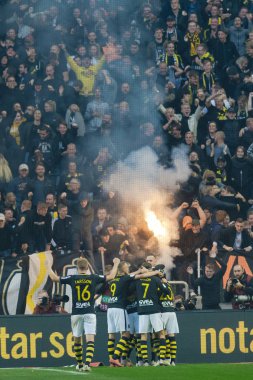 Solna, İsveç, 23 Eylül 2018: İsveç Allsvenskan Hammarby arasındaki AIK Derby. Her iki takım top AIK ile 1-0 kazandı.