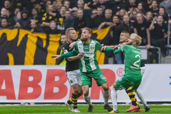 Solna, İsveç, 23 Eylül 2018: İsveç Allsvenskan Hammarby arasındaki AIK Derby. Her iki takım top AIK ile 1-0 kazandı.