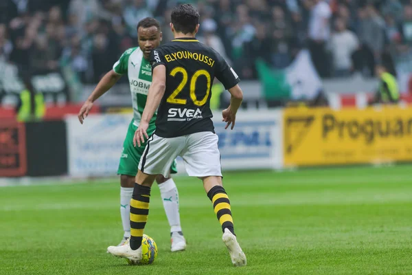 Solna, İsveç, 23 Eylül 2018: İsveç Allsvenskan Hammarby arasındaki AIK Derby. Her iki takım top AIK ile 1-0 kazandı.