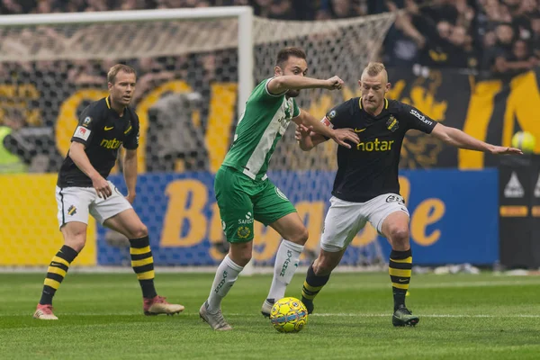 Solna, İsveç, 23 Eylül 2018: İsveç Allsvenskan Hammarby arasındaki AIK Derby. Her iki takım top AIK ile 1-0 kazandı.