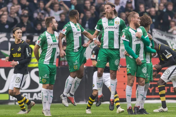Solna, İsveç, 23 Eylül 2018: İsveç Allsvenskan Hammarby arasındaki AIK Derby. Her iki takım top AIK ile 1-0 kazandı.