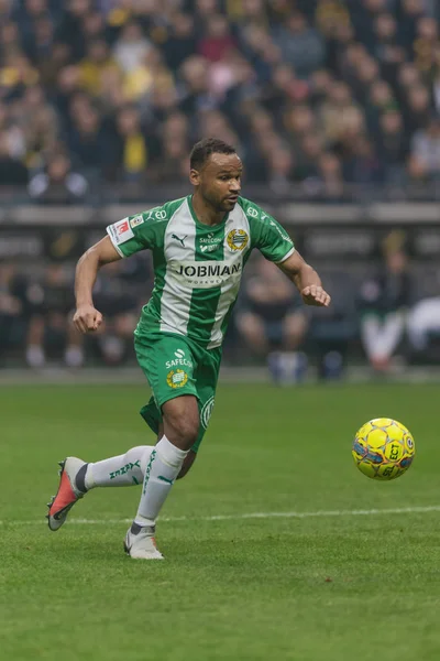 Solna, İsveç, 23 Eylül 2018: İsveç Allsvenskan Hammarby arasındaki AIK Derby. Her iki takım top AIK ile 1-0 kazandı.