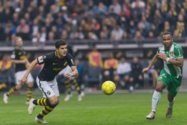 Solna, İsveç, 23 Eylül 2018: İsveç Allsvenskan Hammarby arasındaki AIK Derby. Her iki takım top AIK ile 1-0 kazandı.