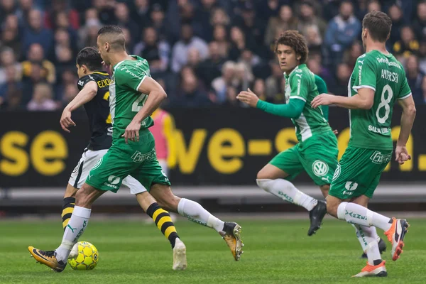 Solna, İsveç, 23 Eylül 2018: İsveç Allsvenskan Hammarby arasındaki AIK Derby. Her iki takım top AIK ile 1-0 kazandı.