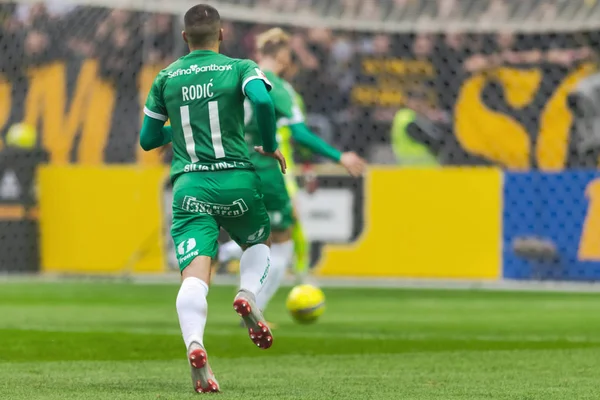 Solna, İsveç, 23 Eylül 2018: İsveç Allsvenskan Hammarby arasındaki AIK Derby. Her iki takım top AIK ile 1-0 kazandı.