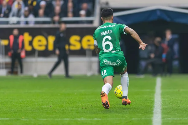 Solna, İsveç, 23 Eylül 2018: İsveç Allsvenskan Hammarby arasındaki AIK Derby. Her iki takım top AIK ile 1-0 kazandı.