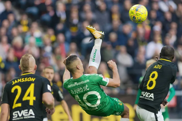 Solna, İsveç, 23 Eylül 2018: İsveç Allsvenskan Hammarby arasındaki AIK Derby. Her iki takım top AIK ile 1-0 kazandı.