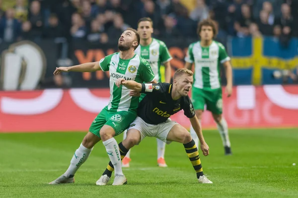 Solna, İsveç, 23 Eylül 2018: İsveç Allsvenskan Hammarby arasındaki AIK Derby. Her iki takım top AIK ile 1-0 kazandı.
