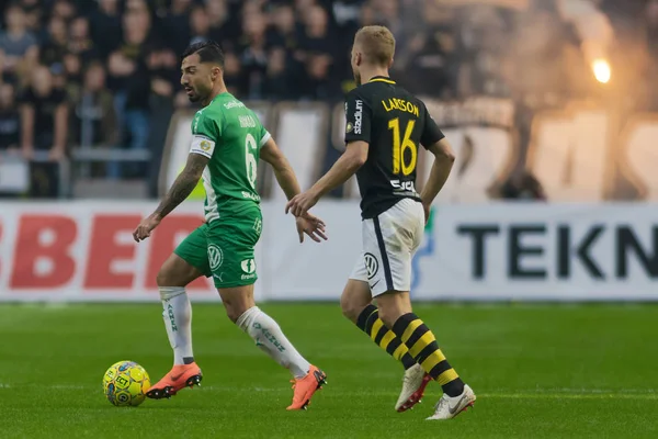 Solna, İsveç, 23 Eylül 2018: İsveç Allsvenskan Hammarby arasındaki AIK Derby. Her iki takım top AIK ile 1-0 kazandı.