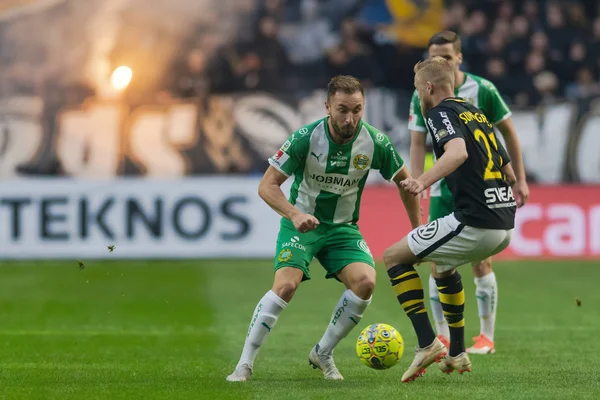Solna, İsveç, 23 Eylül 2018: İsveç Allsvenskan Hammarby arasındaki AIK Derby. Her iki takım top AIK ile 1-0 kazandı.