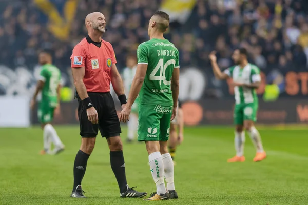Solna, İsveç, 23 Eylül 2018: İsveç Allsvenskan Hammarby arasındaki AIK Derby. Her iki takım top AIK ile 1-0 kazandı.