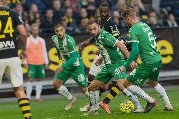Solna, İsveç, 23 Eylül 2018: İsveç Allsvenskan Hammarby arasındaki AIK Derby. Her iki takım top AIK ile 1-0 kazandı.