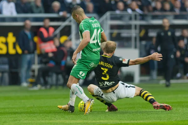 Solna, İsveç, 23 Eylül 2018: İsveç Allsvenskan Hammarby arasındaki AIK Derby. Her iki takım top AIK ile 1-0 kazandı.