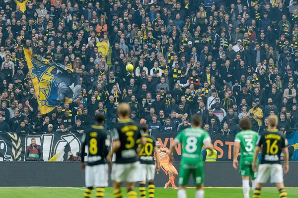 Solna, İsveç, 23 Eylül 2018: İsveç Allsvenskan Hammarby arasındaki AIK Derby. Her iki takım top AIK ile 1-0 kazandı.