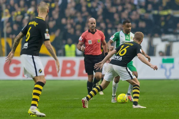 Solna, İsveç, 23 Eylül 2018: İsveç Allsvenskan Hammarby arasındaki AIK Derby. Her iki takım top AIK ile 1-0 kazandı.