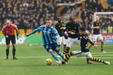Stockholm, İsveç - 21 Ekim 2018: Djurgardens If (DIF) vs AIK Tele2 Arena Stockholm. Nihai sonucu 0-0