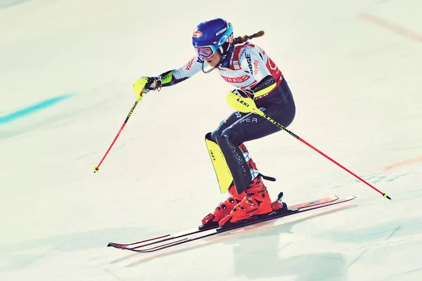 Hammarbybacken Svédország 2019 Február Győztes Mikaela Shiffrin Usa Rendezvényen Világkupa — Stock Fotó