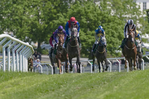 Horseracing în timpul vremii însorite la Nationaldagsgaloppen la Gard — Fotografie, imagine de stoc