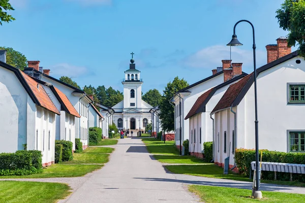 Main street up to the church at Forsmark iron work area with its — Stock Photo, Image