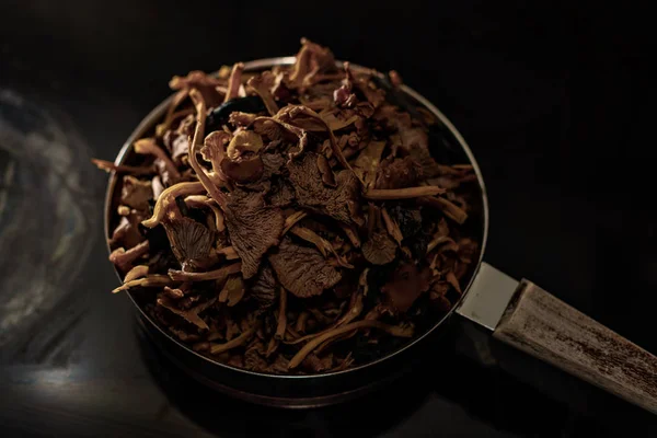 Outono chantarelles preparado para geladeira, removendo úmido antes — Fotografia de Stock