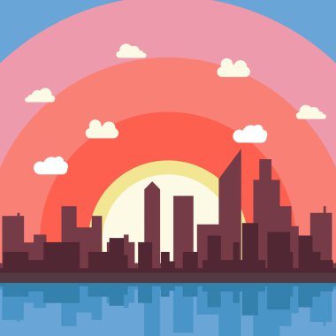 Şehir karikatür vektör arka plan görünüm duvar kağıdı illüstrasyon.