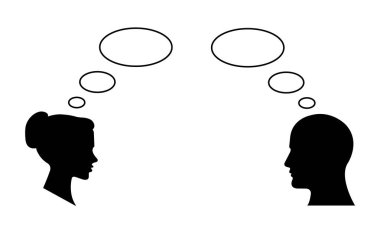 Soru işareti, simge iş birlikte kadın ve erkek.