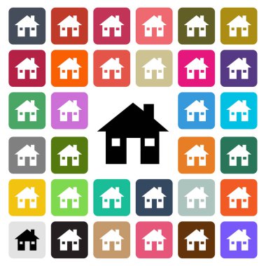 Modern House düz Tasarım Icon set düğmesi vektör.