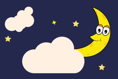 Mutlu Moon star ve bulut vektör çizim arasında.
