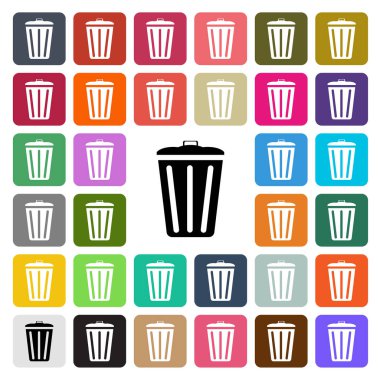 Düğmesini vektör modern çöp kutusu düz Tasarım Icon set.
