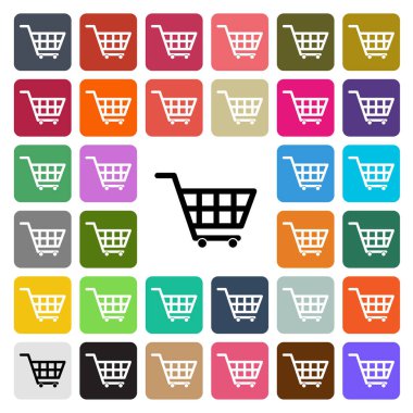 Modern alışveriş sepeti düz tasarım simgesi ayarla düğmesini vektör.