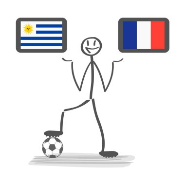 Football - soccer background happy man keep flag, vector stackman uruguay vs france quarter final 1/4 . clipart