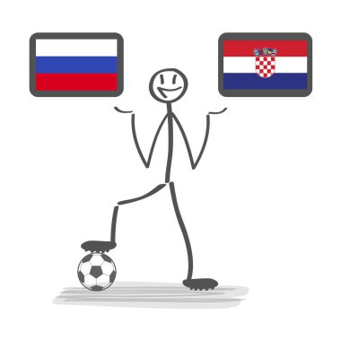 Futbol - futbol arka plan mutlu adam tutun bayrağı, vektör stackman Rusya vs Hırvatistan çeyrek final 1/4 .