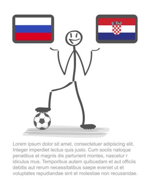 Futbol - futbol arka plan mutlu adam tutun bayrağı, vektör stackman Rusya vs Hırvatistan çeyrek final 1/4 .