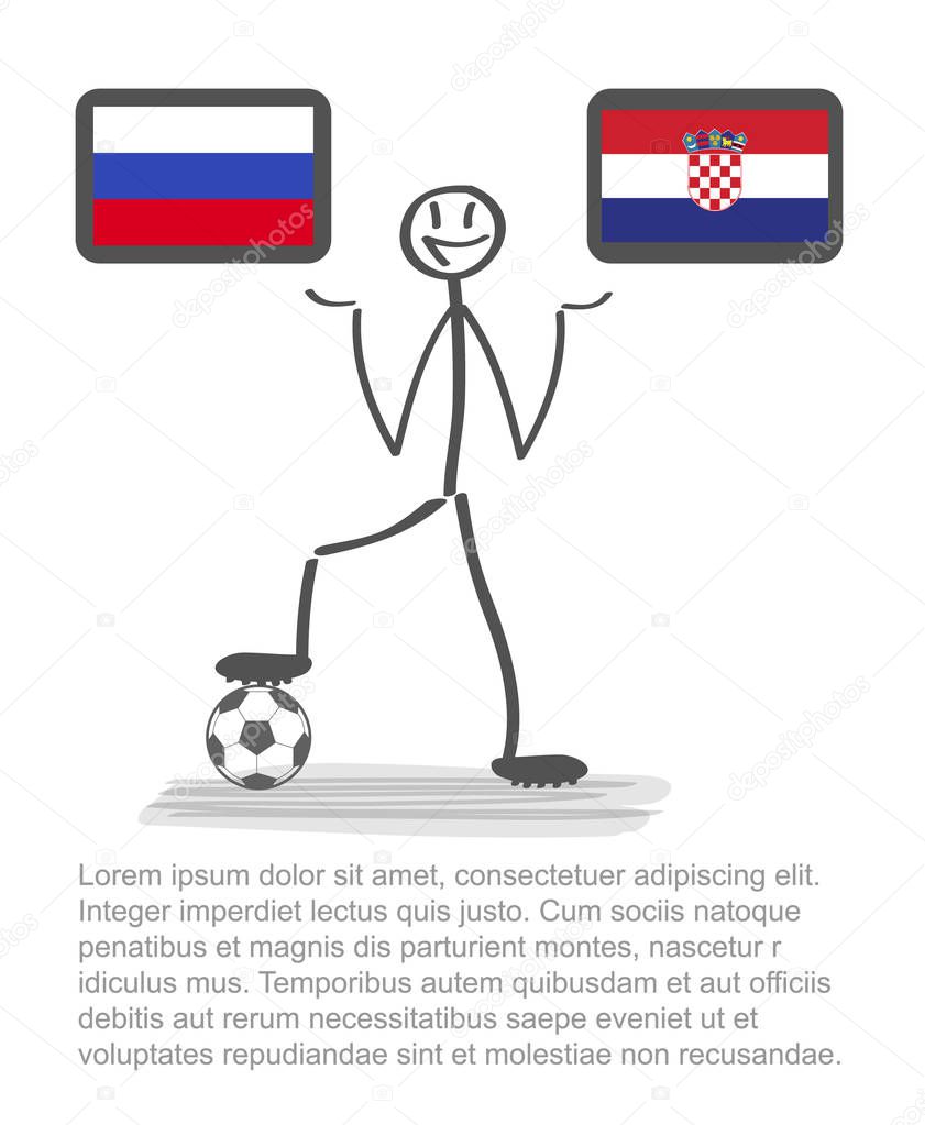 Football - soccer background happy man keep flag, vector stackman russia vs croatia quarter final 1/4 .