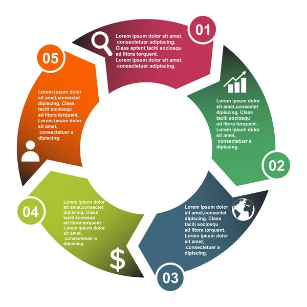 Krok Element Wektora Pięciu Kolorach Etykietami Infografika Diagramu Koncepcja Biznesowa — Wektor stockowy