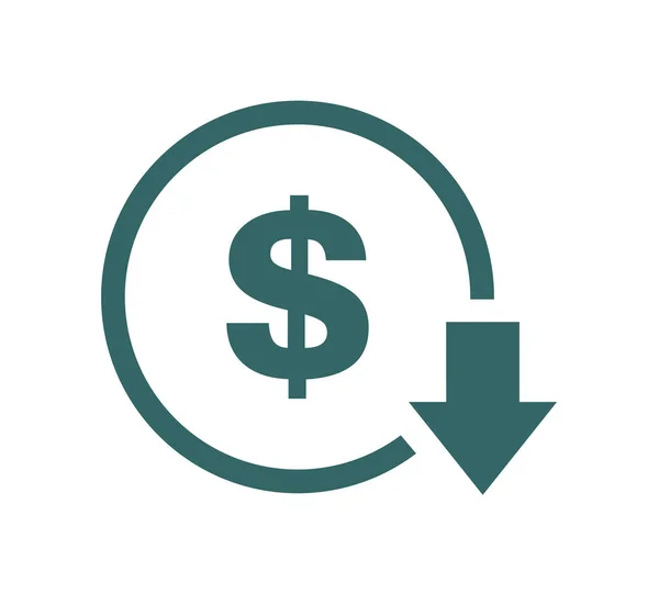 Költségcsökkentés Csökkenő Ikon Vektor Szimbólum Kép Elszigetelt Háttér — Stock Vector