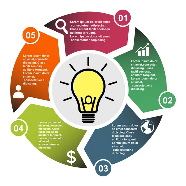 Elemento Vetorial Passos Cinco Cores Com Etiquetas Diagrama Infográfico Conceito —  Vetores de Stock