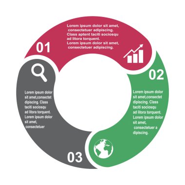 3 adım vektör öğe etiketleri, Infographic diyagramı üç renk. 3 adımlar veya boş seçenekleriyle iş kavramı .