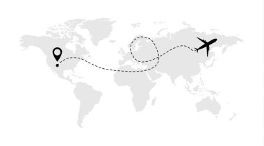 Uçak satırı vektör simgesi hava uçak uçuş rotanın başlangıç noktası ve satır izleme ile .