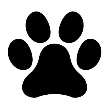 Black icon vector silhouette of a paw print, isolated on background  . clipart