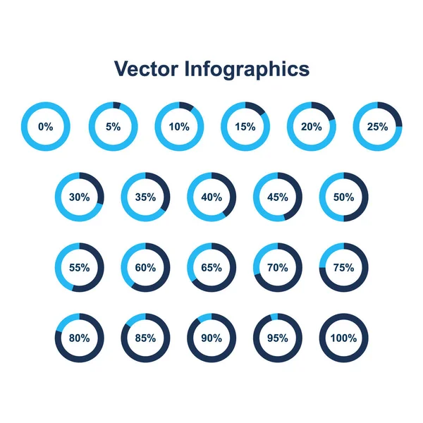 Pasta grafiği Infographic öğeleri kümesi. 0, 5, 10, 15, 20, 25, 30, 35, 40, 45, 50, 55, 60, 65, 70, 75, 80, 85, 90, 95, 100 yüzdeleri .