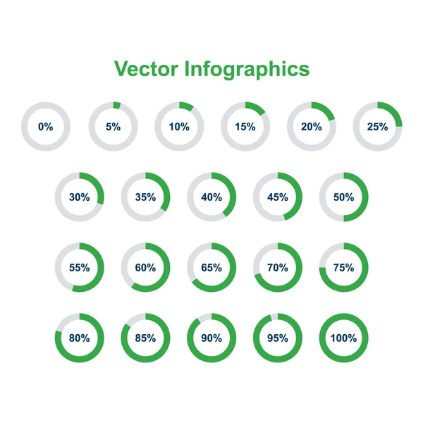 Pasta grafiği Infographic öğeleri kümesi. 0, 5, 10, 15, 20, 25, 30, 35, 40, 45, 50, 55, 60, 65, 70, 75, 80, 85, 90, 95, 100 yüzdeleri .