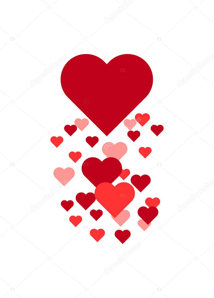 Flying hearts love icon, symbol on shadow background  .