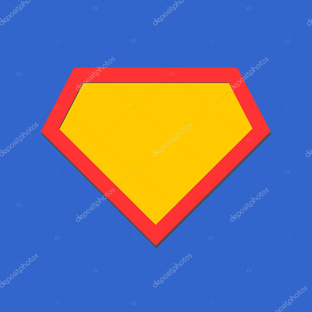 Comic hero icon, symbol shield. Isolated vector on blue background .