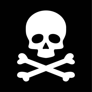 Siyah arka plan üzerine izole Modern düz kafatası ölüm simgesi .