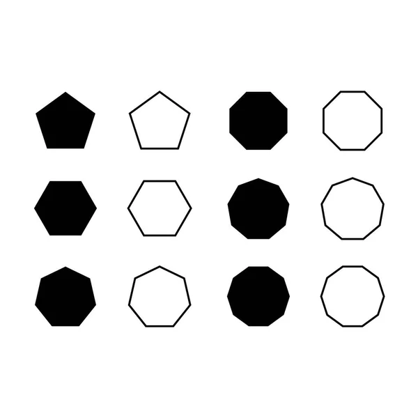 Vector Ingesteld Pictogram Pentagon Zeshoek Octagon Tienhoek Twaalfhoek Enz Symbool — Stockvector