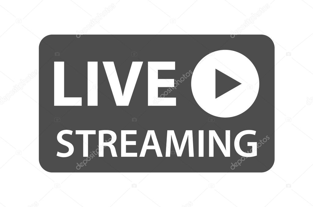 Live streaming icon vector symbol, isolated on white background. Button video player .