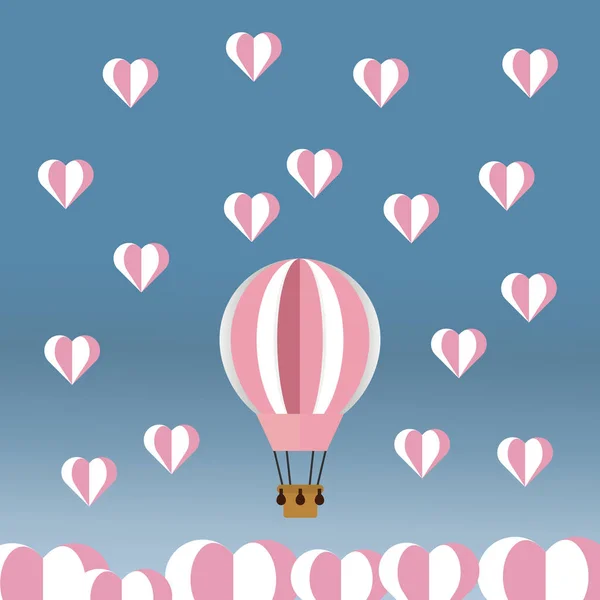 Ballon Romantique Avec Des Nuages Amour Sur Fond Bleu Saint — Image vectorielle